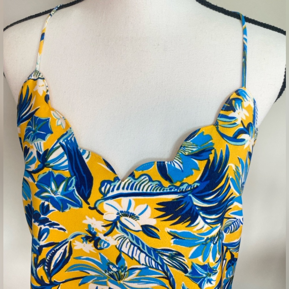 J. Crew Floral scalloped spaghetti strap cami top size 8 Blue Yellow - Picture 9 of 17